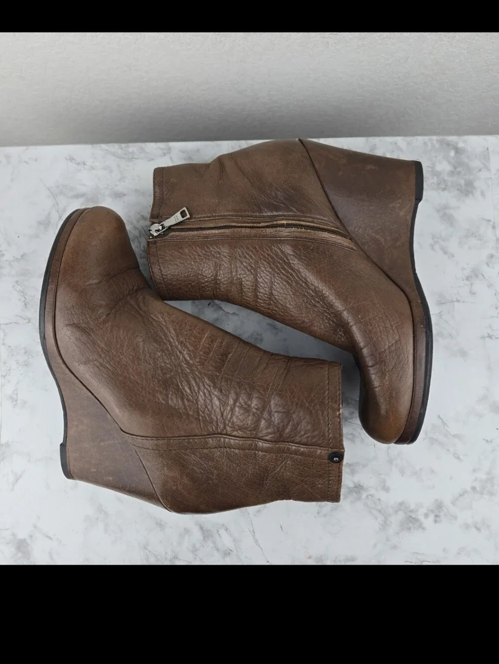 Prada Brown Leather Wedge Ankle Boots - Picture 5 of 12